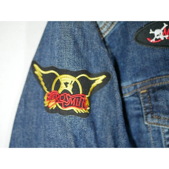 Eddie Bauer Denim Jean Jacket Patches Women XL Biker Bike Week Bands Beer - Picture 6 of 16